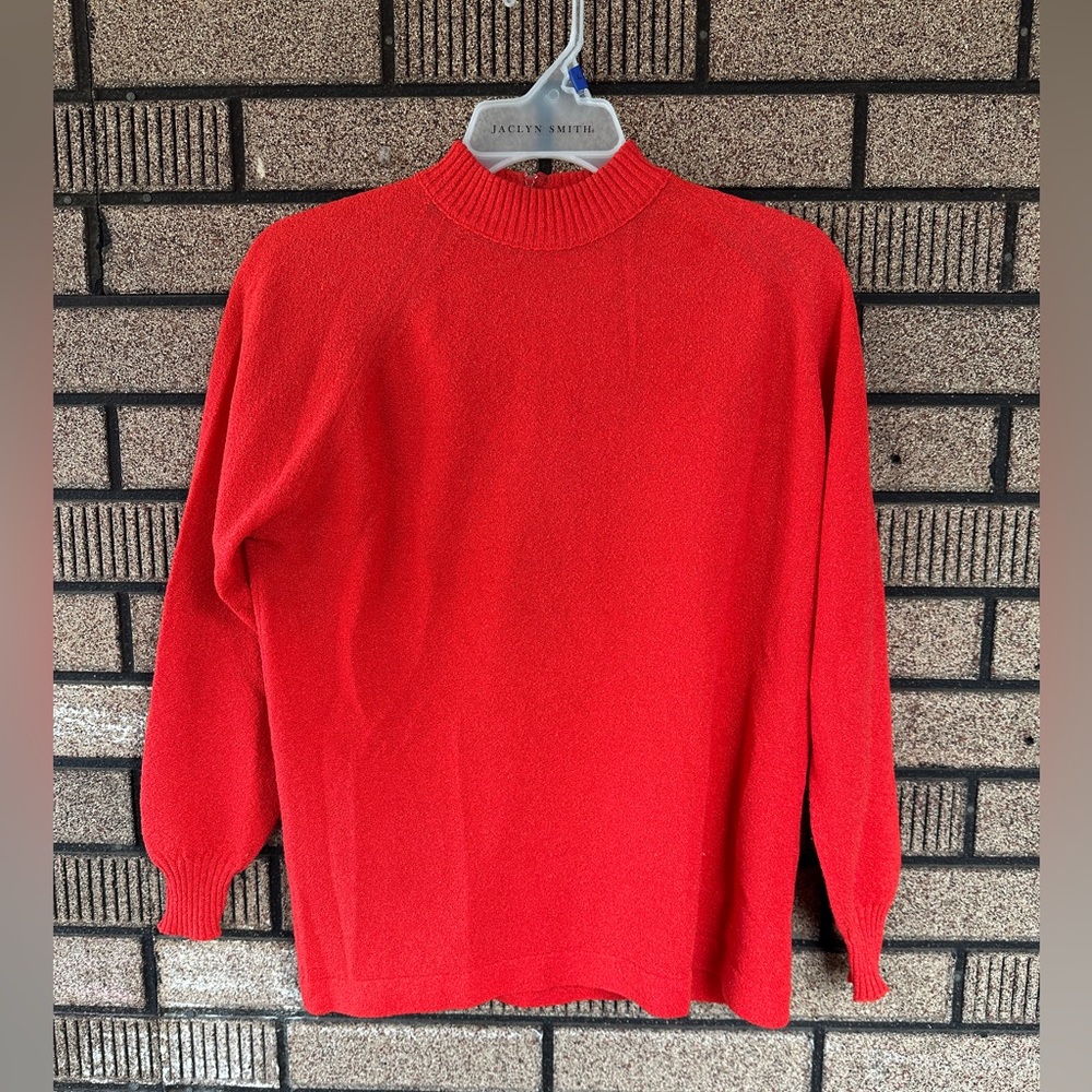 Vintage Red Mock Neck Sweater 60s 70s Dacron Knit Size M/L